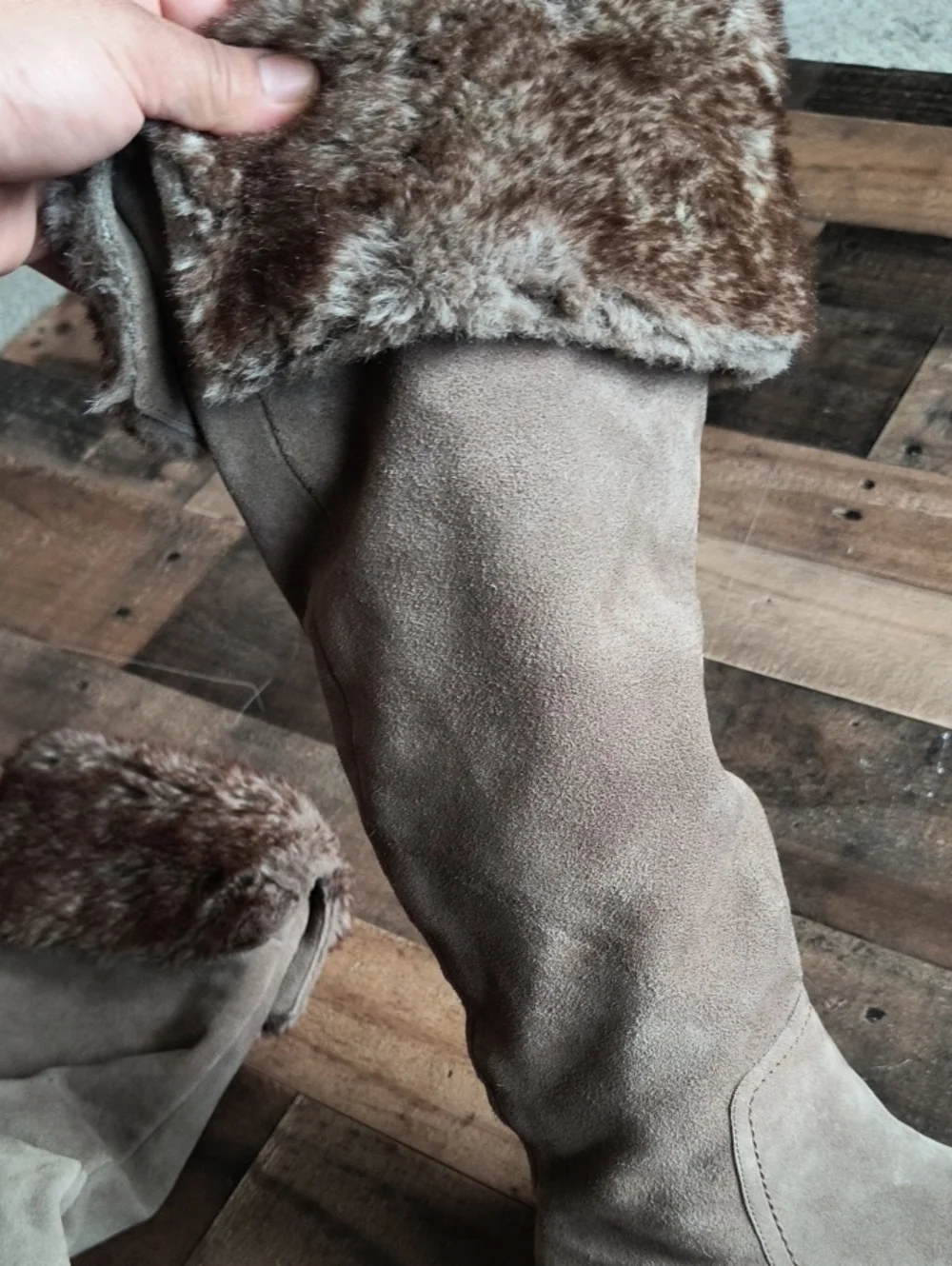 Sam Edelman Orlando Beige Leather Suede Knee High Faux Trim Flat Boots Sz 7.5